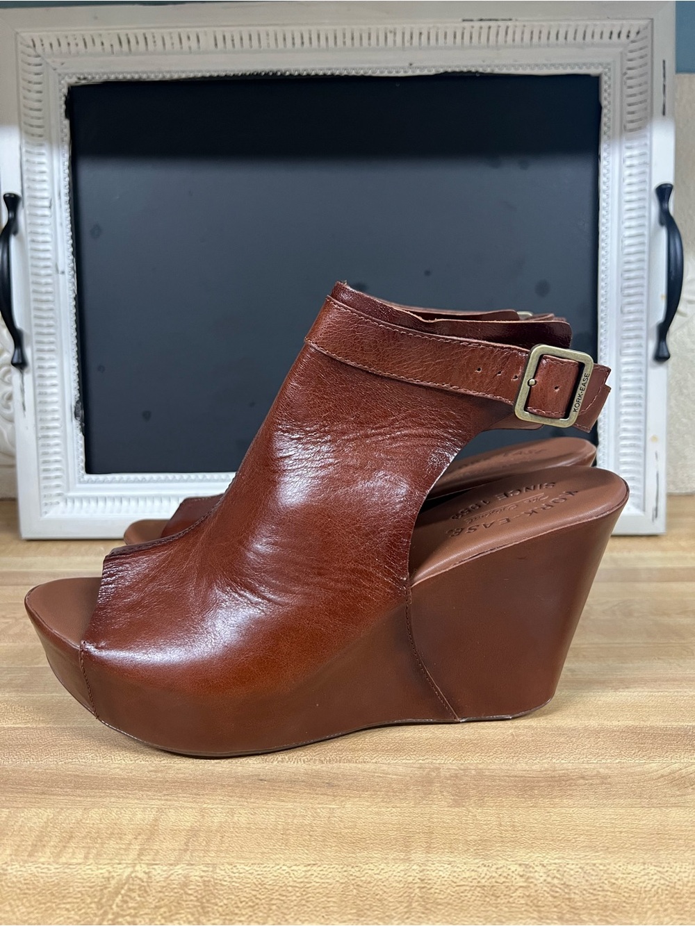 Kork-Ease Brown Leather Platform Wedge sandal - Picture 3 of 8